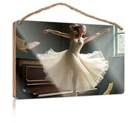 Hanging Signs for Home Decor A Ballerina in White Graces The Piano's Keys Fall Office Decor Kitchen Decorations Wall(23X35CM)