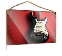 Hanging Signs for Home Decor A Black Electric Guitar Against A Red Background Porch Decorations Outdoor Posters & Prints(20X30CM)
