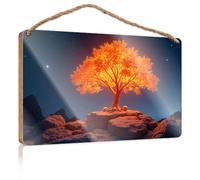 Hanging Signs for Home Decor A Glowing Tree Stands On A Rocky Outcrop Under A Starry Night Sky Porch Decorations Outdoor Posters & Prints(23X35CM)
