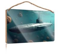 Hanging Signs for Home Decor A Submarine Exploring an Alien Underwater World Fall Office Decor Kitchen Decorations Wall(23X35CM)