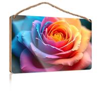 Hanging Signs for Home Decor A Vibrant, Multicolored Rose in Shades of Blue, Pink, Orange Fall Office Decor Kitchen Decorations Wall(20X30CM)