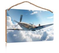 Hanging Signs for Home Decor A Vintage Fighter Plane Soars Above The Clouds Fall Office Decor Kitchen Decorations Wall(23X35CM)