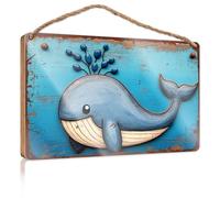 Hanging Signs for Home Decor A Whimsical Blue Whale with Barnacles On Its Back Swims in an Ocean Scene Porch Decorations Outdoor Posters & Prints(15X28CM)