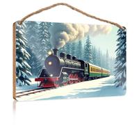 Hanging Signs for Home Decor Steam Train Chugging Through Snowy Forest Porch Decorations Outdoor Posters & Prints(15X28CM)