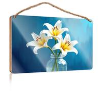 Hanging Signs for Home Decor Three White Lilies in A Glass Vase Fall Office Decor Kitchen Decorations Wall(20X30CM)