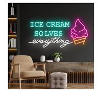 Hanging Signs Ice Cream Solve Eveything Neon Signs USB Powered, Adjustable Brightness Business Logo Neon Lights Suitable For Shop Wall Decor(B,50CM)