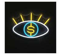 Hanging Signs Money in Eye Neon Sign USB Powered Dimmable Lights for Shop Club Festival Party Gallery Wall Decoration 18.6cm×26.6cm