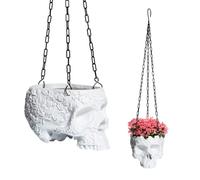 Hanging Skull Planter Pot with Chain and Hook Gothic Skeleton Candy Bowl Trick or Treat Bucket Spooky Skull Flower Pot Creepy Horror Home Decor Outdoor Indoor Garden Decoration 6 Inch White Planter