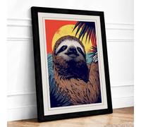 Hanging Sloth Vintage Framed Wall Art Print A1 Black