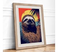 Hanging Sloth Vintage Framed Wall Art Print A1 Oak
