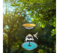 Hanging Solar Bird Bath Fountain, 2 Layer Solar Powered Cascading Outdoor Water Fountain, Hanging Bird Bath with Flowing Water & Foods Feeder, for Yard Patio Backyard Decoration