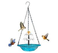 Hanging Solar Bird Bath Fountain, 3-Tier Cascade Solar Powered Bird Bath for Outdoors, Glass Bowl Hanging Birdbath with Solar Pump for Garden, Patio, Balcony & Backyard Decor (Blue)