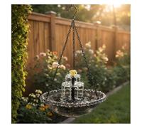 Hanging Solar Bird Bath Fountain, Solar Powered Cascading Outdoor Water Feature, Hanging Bird Bath With Flowing Water, Decorative Garden Patio Yard Bird Bath Fountain(Grey)