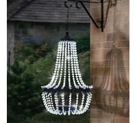 Hanging Solar Lantern Outdoor, 28” Modern Clear Crystal Acrylic Chandelier with 30 Cool White Lights S Hook for Garden Modern Crystal Acrylic Pendant Light for Gazebo, Patio, Yard, Party