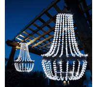 Hanging Solar Lantern Outdoor, 28” Modern Clear Crystal Acrylic Chandelier with 30 Cool White Lights S Hook for Garden, Yard, Patio, Gazebo Decorations