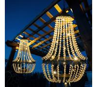 Hanging Solar Lantern Outdoor, 28” Modern Clear Crystal Acrylic Chandelier with 30 Warm White Lights S Hook for Garden, Yard, Patio, Gazebo Decorations