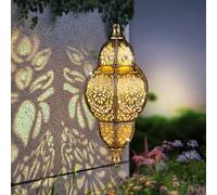 Hanging Solar Lantern Outdoor Decor, Moroccan Solar Lights for Outside Garden Decorations, Waterproof Solar Lanterns Garden Gifts for Mom, Women, Patio, Yard Ornament (Gold)