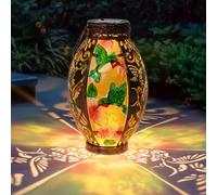 Hanging Solar Lantern Outdoor Waterproof Glass Solar Hummingbird Flickering Flame LED Garden Light Metal Hollowed-Out Table Lamp Garden Decoration for Yard Patio Pathway Tabletop Tree