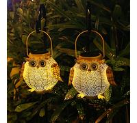 Hanging Solar Lanterns, 2 Pack Owl Pattern Garden Lights with Adjustable Eyes, Waterproof Metal Decorative Outdoor Lantern for Patio Yard Table Pathway