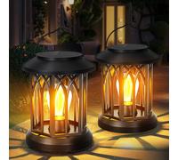Hanging Solar Lanterns Outdoor Waterproof - 2 Pack Outdoor Lantern Decorative, Hanging Solar Lights for Outside, Outdoor Solar Powered Lantern with Handle & Clip for Patio Yard Decor