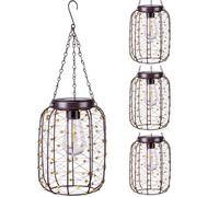 Hanging Solar Lanterns Outdoor Waterproof, Vintage Copper Hanging Lantern Lights for Outside, Solar Chandelier Outdoor Idea for Yard Garden Pathway Gazebo Pergola Porch Decor (4)