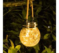 Hanging Solar Outdoor Lantern Lights, Waterproof Cracked Glass Round Ball Lights, Solar Garden Globe Warm White LED Light Outdoor Decor, Landscape Walkway Backyard Yard Patio Lawn Pathway Decoration