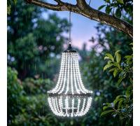 Hanging Solar Powered Acrylic Crystal Chandelier Light, 28” Modern Lantern Outdoor Garden Meadow with 30 Cool White LED Lights, S Hook for Yard, Patio and Gazebo Decorations [Energy Class A]