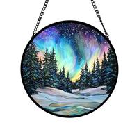 Hanging Stained Glass, Blue Wave Suncatcher Glass Panels for Home Decor, Window Hanging Sun Catcher Gift for Women, Men, Wife, Aunt, Mom (Northern Lights)