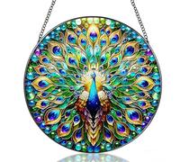 Hanging Stained Glass Peacock, Sun Catcher For Windows, Stained Glass Suncatcher, Life Hanging Ornament with Hooks for Window Garden Home, Gift for Women Men Friends