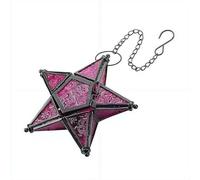 Hanging Star Lantern, Moroccan Star Shaped Glass Candle Holder, Wrought Iron Lantern for Garden Patio Decor (Purple)