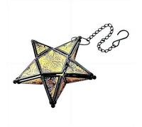 Hanging Star Lantern, Moroccan Star Shaped Glass Candle Holder, Wrought Iron Lantern for Garden Patio Decor (Yellow)