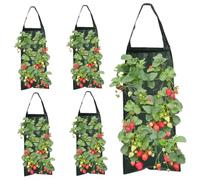 Hanging Strawberry Planter Upside-Down Patio Garden Tomato Planter Bags Portable Hanging Grow Bag With Handle Flower Planting Bag for Chili Herb Hot Peppers Vegetables (5PCS)