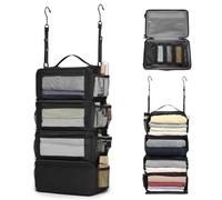 Hanging Suitcase Organizer, Travel Essentials Carry-on Collapsible Packing Cubes for Travel, Stow-N-Go Portable Hanging Closet Organizer Shelves Luggage Bag, Small, Black