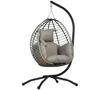 Hanging Swing Chair Grey Powderoated Steel 110x100x188cm Thick Padded Cushion
