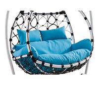Hanging Swing Chair Seat Cushion for Garden Furniture, Waterproof Double Papasan Chair Cushion with Pillow, Large Thicken Hanging Egg Hammock Chair Cushion Replacement for Patio Blue