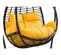 Hanging Swing Chair Seat Cushion for Garden Furniture, Waterproof Double Papasan Chair Cushion with Pillow, Large Thicken Hanging Egg Hammock Chair Cushion Replacement for Patio Yellow