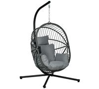 Hanging Swing Chair w/ Thick Cushion, Patio Hanging Chair, Grey