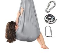 Hanging Swing Chair with Rope & Carabiner, Portable Elastic Hammock, Soft Aerial Yoga Swing for Indoor & Outdoor (Silver grey)