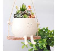 Hanging Swing Planter for Indoor Outdoor Plants Hanging Planter Smiley Face Plant Pots Cute Resin Succulent Pot Small Flower Head Planter for Teacher Mother's Day Cactus Pot