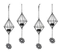 Hanging Tealight Lanterns Black Decorative, Set of 4, 50cm Long Rustic Iron Diamond Shape Hanging Lantern Metal Candleholder for Home or Garden Decorations (4x Dimond Lantern)