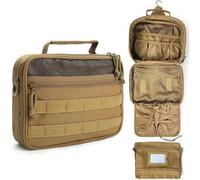 Hanging Toiletry Bag for Travel, Large Capacity Camping Shower Organizer with Multiple Pockets, Tactical Style Waterproof Wash Pouch for Outdoor Use(Brown)