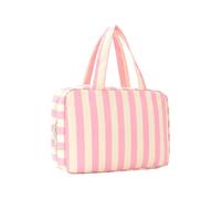Hanging Toiletry Bag with Hook | Travel Organizer Striped Polyester 26.5x18x7.5cm Navy Blue | Waterproof Makeup Organizer Foldable with 4 Transparent Compartments | Organizer, pink, Consulte la