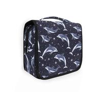 Hanging Toiletry Bags for Women Travel, Dolphins in The Night Space Sky with Stars Toiletry Organizer Portable Travel Bags Wash Bags Makeup Bag Cosmetic Bag