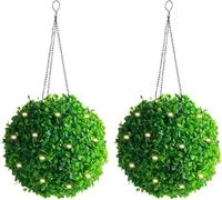 Hanging Topiary Ball Lights Decorative,Solar Topiary Balls with LED Lights,Artificial Green Boxwood Hanging Balls, for Garden, Patio, Pathway, Wedding Decor (2, 20CM)