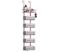 Hanging Towel Racks for Bathroom No Drill - 6-Tier Over The Door Bath Towel Storage Organizer for Small Bathrooms - Tiered Back of Door Towel Holder Hanger for Rolled Towels RV Camper Rose Gold