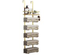 Hanging Towel Racks for Bathroom No Drill - 6-Tier Over The Door Bath Towel Storage Organizer for Small Bathrooms - Tiered Back of Door Towel Holder Hanger for Rolled Towels RV Camper Gold