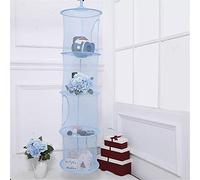 Hanging Toy Storage 4 Shelves, Teddy Storage Mesh Drying Net Basket Foldable, Clothes Drying Rack Soft Toy Storage Organiser, Hanging Storage Baskets for Bra Lingerie Socks Tights Shoes(Blue)