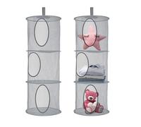 Hanging Toy Storage Net Large, 2PCS 3 Tier Teddy Hammock Toy Mesh Storage Foldable Hanging Storage Organiser for Soft Toys Clothes Sundries, Space Saving (Grey)