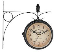 Hanging Train Station Living Double Sided Wall Clock Outdoor Garden Indoor Vintage Retro Theme Wall Mounted 22 x 22 x 9 cm