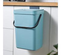 GONICVIN Hanging Trash Can with Lid, 7L Plastic Hanging Kitchen Bin Cupboard Bin for Cabinet Door, Kitchen Under Sink, Wall Mounted Waste Bin for Kitchen, Bathroom (Blue)